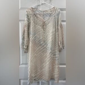 Club Monaco Silk Dress Size 8 Sheer Watercolor Dotted Feminine Luxury Beachy